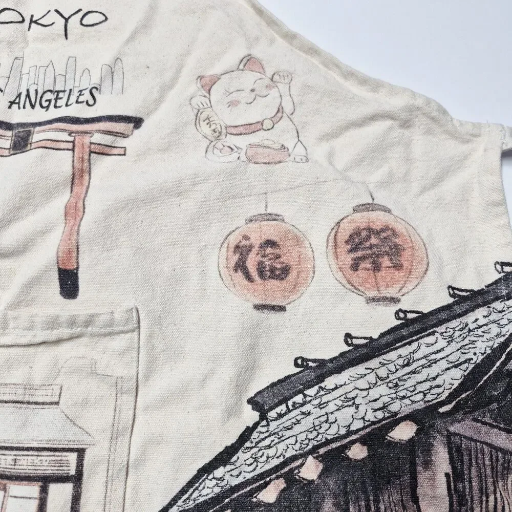 Little Tokyo Los Angeles Japanese Merch Souvenir Graphic Linen Kitchen Apron Euc